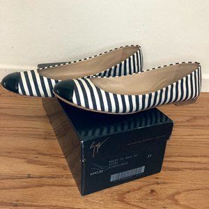 Giuseppe Zanotti Black and White Stripes Flats
